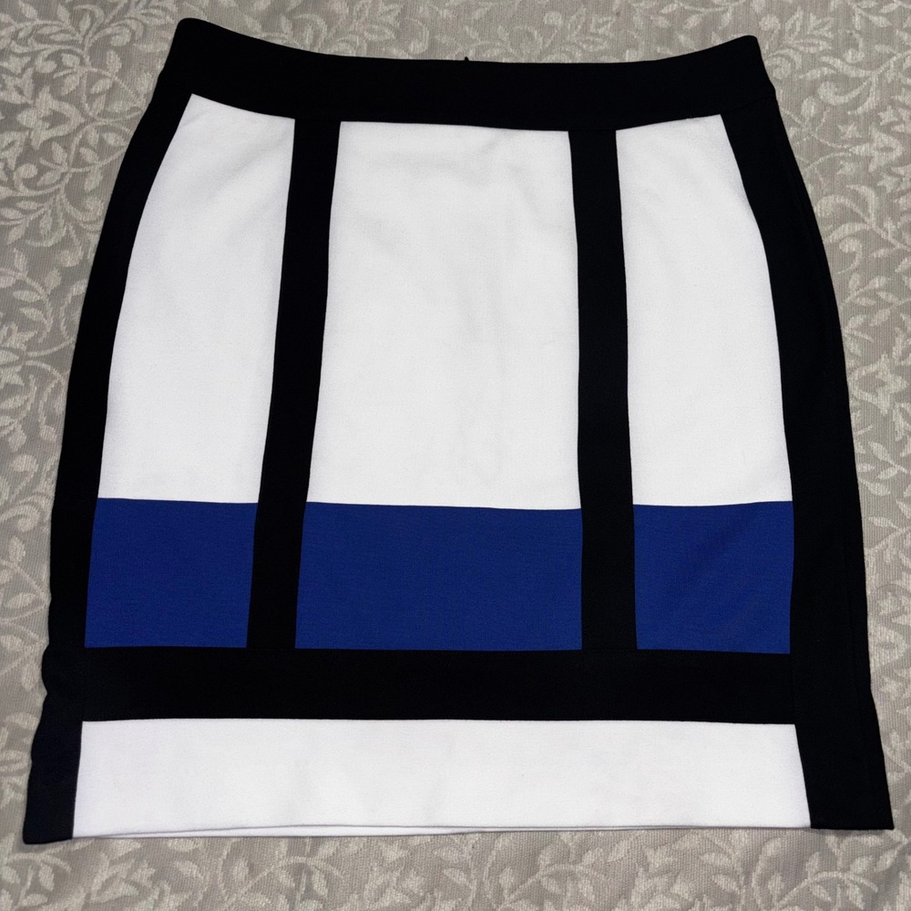 Andrea Jovine Colorblock Pencil Skirt White Black Blue Geometric Stretch A51